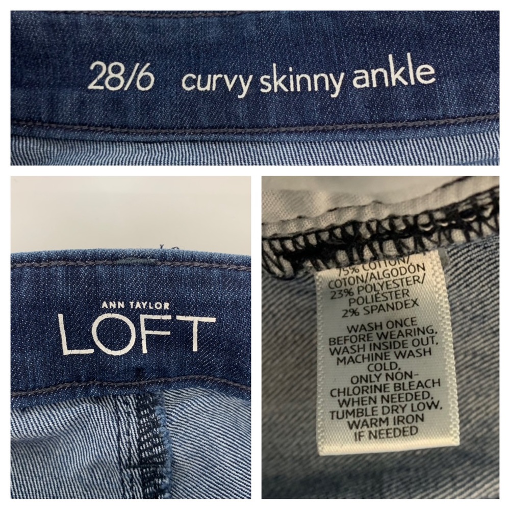 Ann Taylor LOFT Dark Wash Curvy Skinny Ankle Jeans With Side Zipper Detail - Picture 12 of 16